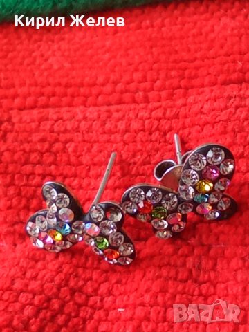 ЕФЕКТНИ СРЕБЪРНИ ОБЕЦИ ПЕПЕРУДИ СРЕБРО 925 с РАЗНОЦВЕТНИ ФАСЕТИРАНИ ИСКРЯЩИ КРИСТАЛИ 27981, снимка 5 - Обеци - 40502083