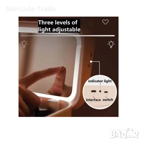 Кутия за грим с огледало Mercado Trade, С LED светлини, Розов, снимка 6 - Органайзери - 48683568