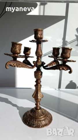 Бронзов, тежък, масивен, френски свещник с 5 гнезда . , снимка 15 - Антикварни и старинни предмети - 53816088