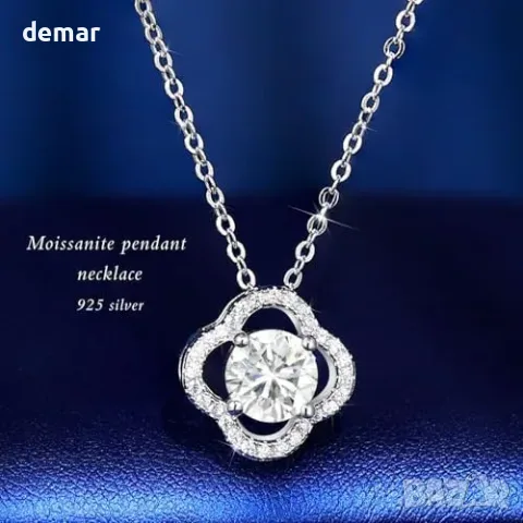 Дамско колие от сребро с 1 ct моасанит D/VVS1 и кръгла шлифовка, снимка 4 - Колиета, медальони, синджири - 55945943