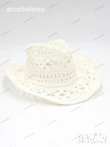 Ръчно плетена каубойска сламена шапка с повдигната периферия, 5цвята , снимка 4 - Шапки - 44447938