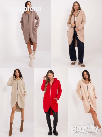 Дамски дълъг преходен суичър с качулка и цип Tina, 5цвята 