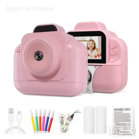 Детски фотоапарат за моментни снимки с дисплей мини термален Принтер с хартия комплект Розов Син, снимка 8 - Фотоапарати - 49657174