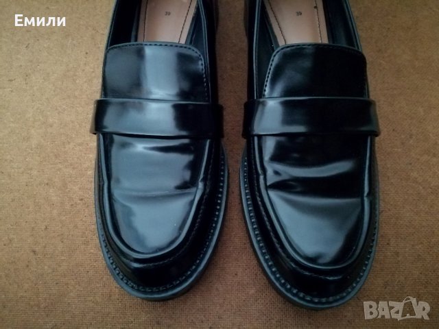№39 Zara дамски обувки мокасини/лоуфъри от естествена кожа в черен цвят, снимка 7 - Дамски ежедневни обувки - 42643409