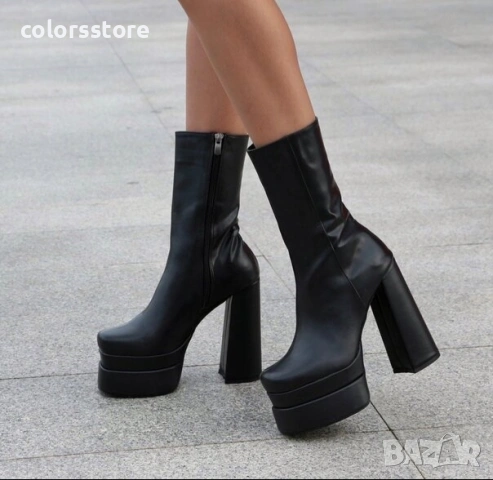 Боти на ток - черна кожа - VS22 