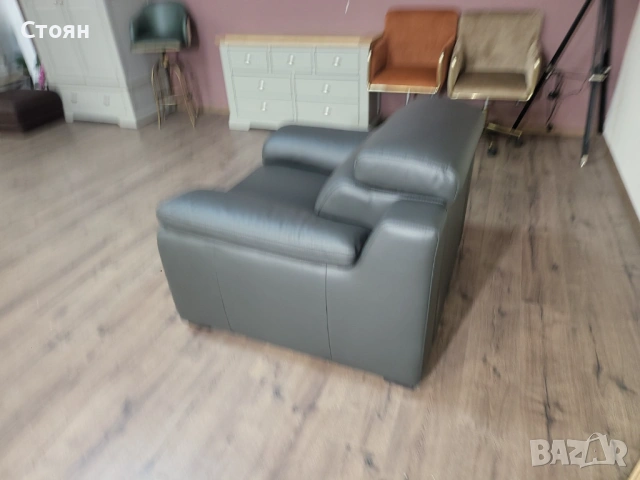 Италиански сив кожен фотьойл Ancona, снимка 4 - Дивани и мека мебел - 53716476