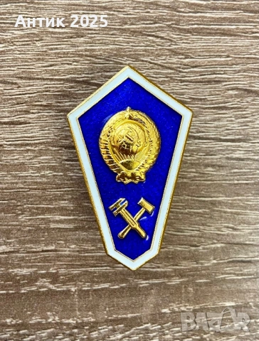 Винтидж значка за завършване на техникум – СССР, син емайл