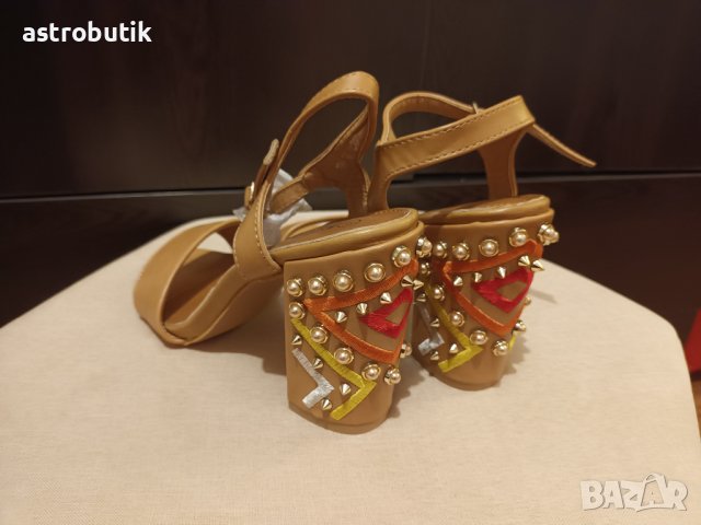 Сандали с интересен ток/бежови/, снимка 3 - Сандали - 42706244