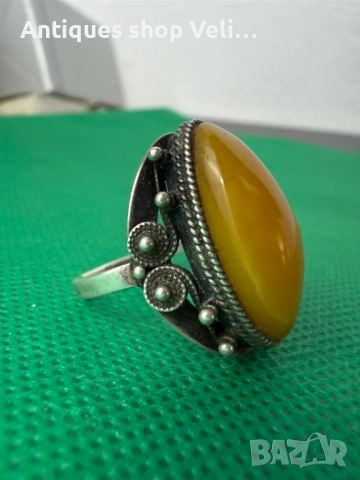 Руски сребърене пръстен с кехлибар №7521 , снимка 4 - Антикварни и старинни предмети - 52127497
