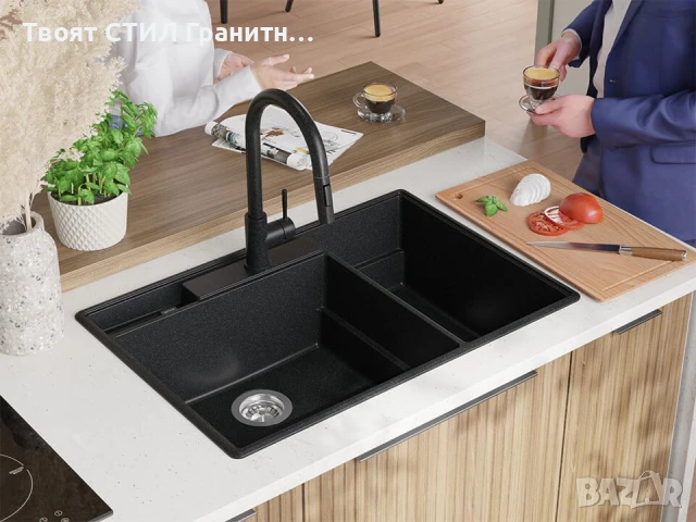Черна кухненска гранитна мивка Париж 80 Work&Store 780 x 530 мм, снимка 2 - Мивки - 51286468