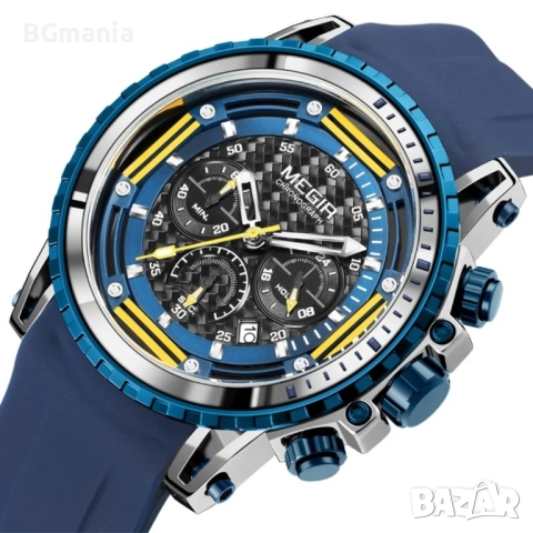 Мъжки часовник Megir 2143с1 синя силиконова каишка, снимка 2 - Мъжки - 51946454