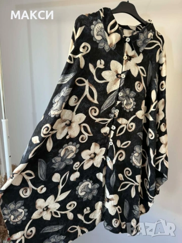 Разкошна макси модерна ефирна туника/тип риза с 3/4 ръкави и мини странични цепки в красив флорален , снимка 2 - Туники - 53658474