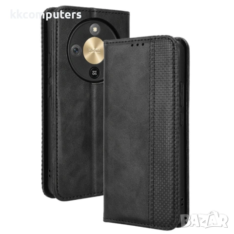 Калъф Портфейл за Honor Magic8 Lite 5G - Кожен с Ретро Дизайн, Мозаечна Граница, Стенд, Джобове за К