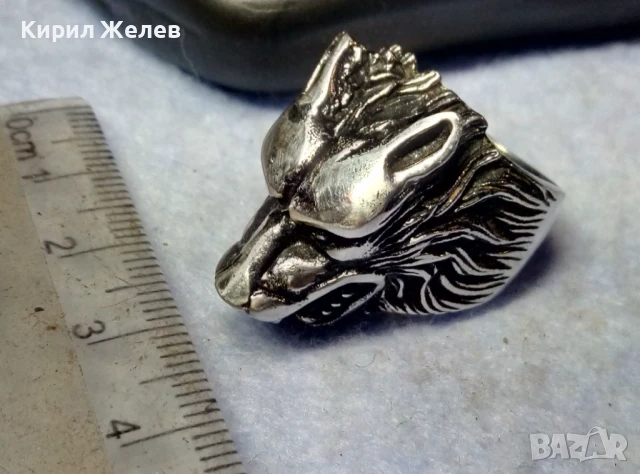 ФИГУРАЛЕН КОЛЕКЦИОНЕРСКИ АРТ ПРЪСТЕН ВЪЛК от НИКЕЛИРАНА БЛАГОРОДНА НЕРЪЖДАЕМА СТОМАНА 25161, снимка 2 - Пръстени - 51280126