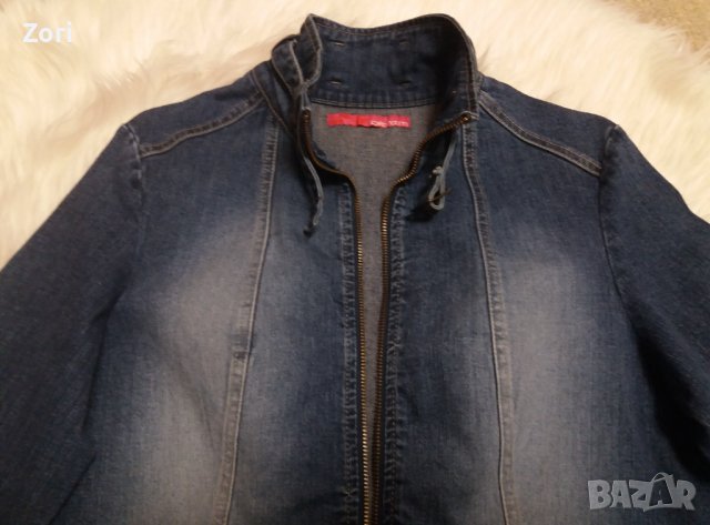 Тъмносиньо дънково яке с висока яка и ластик на ръкавите , снимка 6 - Якета - 40367035