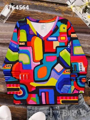 Дамска блуза с V-образно деколте и дълги ръкави - размер L, снимка 2 - Блузи с дълъг ръкав и пуловери - 49818000