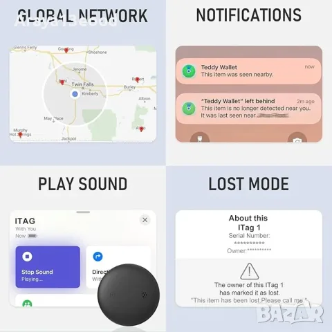 Rexzol Android Smart Bluetooth Tracker с Google Find Hub – ключодържател за намиране на вещи, снимка 3 - Друга електроника - 55841441