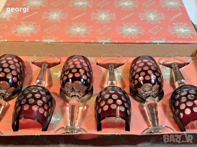 сервиз за вино 6 чаши рубинен кристал  1/5, снимка 10 - Сервизи - 48731579
