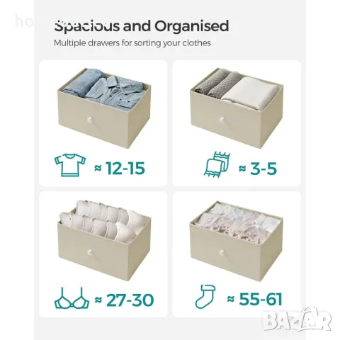 ПРОМОЦИЯ Шкаф за съхранение с 4 текстилни чекмеджета LTS314W01, снимка 3 - Шкафове - 48848527