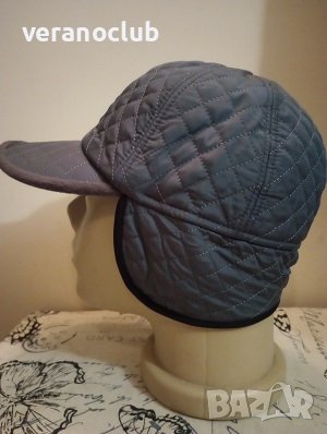 Сива зимна шапка с козирка и с ушички Мъжка, снимка 2 - Шапки - 35168570