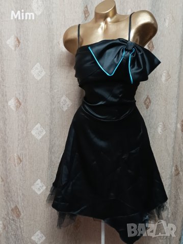  Xanaka L Черна сатенена  рокля , снимка 1 - Рокли - 40174961