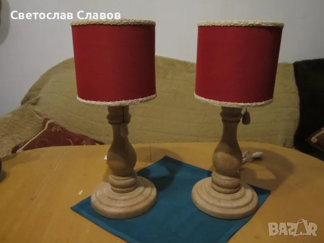 Комплект настолни /нощни/ лампи от стругован дъб  - 3