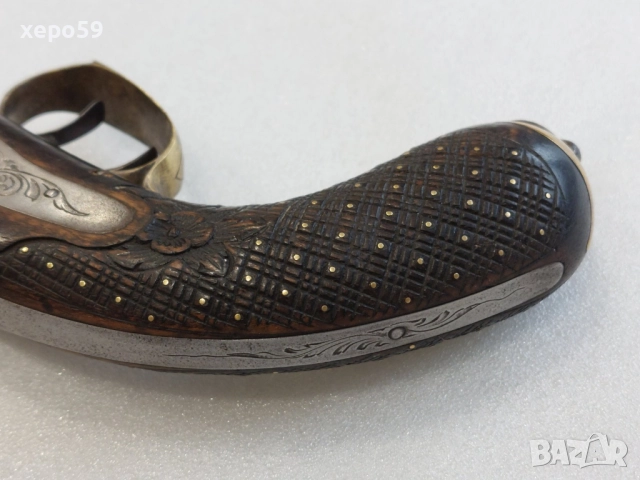 Рядък, в отлично състояние, двуцевен капсулен пищов-дамаскова стомана, снимка 15 - Антикварни и старинни предмети - 52292828