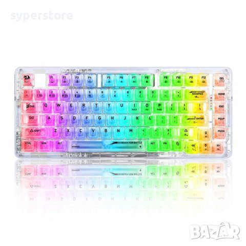 Клавиатура Геймърска Безжична и USB Redragon Elf PRO K649CT-RGB-PRO RGB LED Подсветка Transparent Sw, снимка 1 - Клавиатури и мишки - 41855279