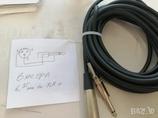 Аудиокабел 6 метра 6.35мм към XLR F, снимка 2 - Друга електроника - 50593165