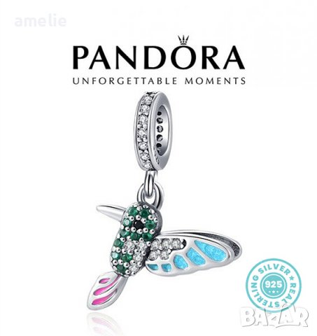Талисман Pandora Пандора сребро 925 Multicolor Colibri. Колекция Amélie, снимка 1 - Гривни - 39936980