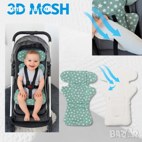 Постелка против изпотяване с уши 3д меш Мента звезди, снимка 1