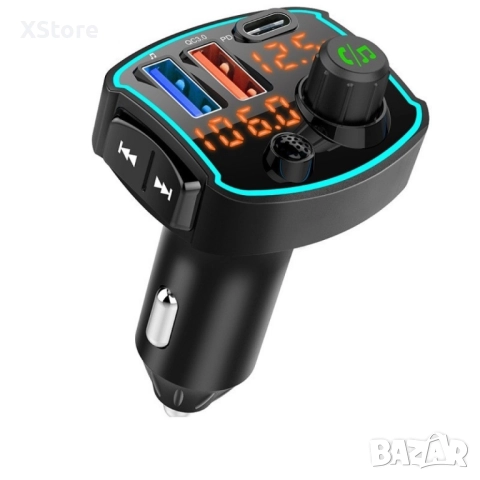 FM предавател и бързо зарядно за кола с USB-C и USB-A бързо захранване