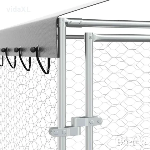 vidaXL Външна клетка за куче с покрив сребриста 3x1,5x2,5 м стомана, снимка 8 - За кучета - 56146223
