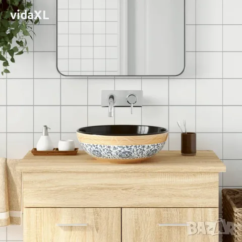 vidaXL Мивка за плот, многоцветна, кръгла, Φ41x14 см, керамика, снимка 2 - Мивки - 56146205