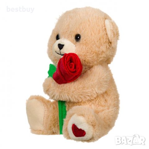 Плюшено мече с червена роза 15см, снимка 2 - Плюшени играчки - 39221472