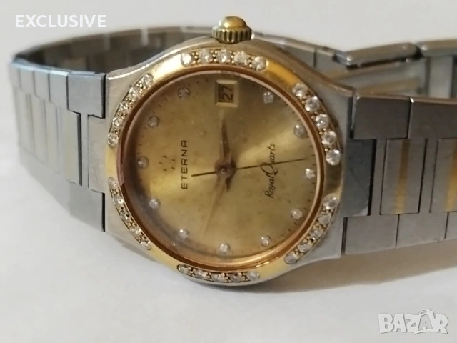 Дамски часовник Eterna с 18k златен базел с диаманти! за ремонт, снимка 3 - Дамски - 53854837