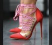 Дамски страхотни обувки на висок ток и връзки