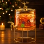 Стъклен диспенсър за напитки 2.6 L с коледен дизайн и златиста стойка, снимка 1