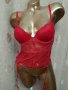 M  К-т Червен дантелен корсет с жартиери и полупрашка , снимка 7