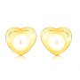 Обеци, изработени от жълто 9К злато - малко лъскаво сърце, кръгла перла, снимка 1 - Обеци - 44225997