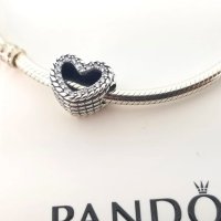 Сребърнен талисман Пандора Pandora Snake Chain Pattern Open Heart, снимка 5 - Гривни - 35082523