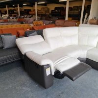 Кожен ъглов диван цвят бяло и тъмно сиво с релакс механизъм, снимка 9 - Дивани и мека мебел - 40621310