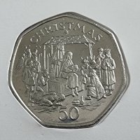   Нумизматичен плик. Остров  Mан. 1991 год. 50 пенса.  КОЛЕДНА  сцена на РОЖДЕСТВОТО . Рядка.монета., снимка 3 - Нумизматика и бонистика - 41021913