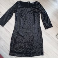 Черна парти рокля с паети, снимка 1 - Рокли - 40615804