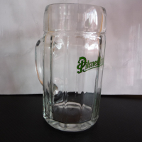 Голяма стъклена халба за бира Pilsner Urquell 1 литър чешка Чехия, снимка 3 - Чаши - 44518617