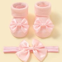 Комплект бебешки чорапки и лента за глава с панделки, снимка 2 - Комплекти за бебе - 42505418