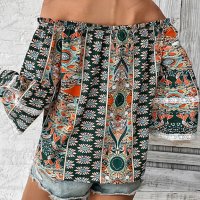 Нова модна дамска блуза с флорални щампи с вързани рамена - 023, снимка 4 - Тениски - 41292252