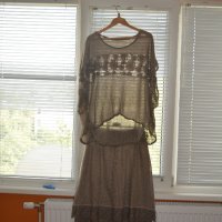 Сет пола и блуза със шал, сиво - кафяво, снимка 1 - Поли - 41962585