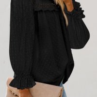 Дамска елегантна блуза в черно с принт на точки, снимка 7 - Блузи с дълъг ръкав и пуловери - 39647920