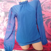 Турско синя официална блуза С/М, снимка 3 - Блузи с дълъг ръкав и пуловери - 41375568